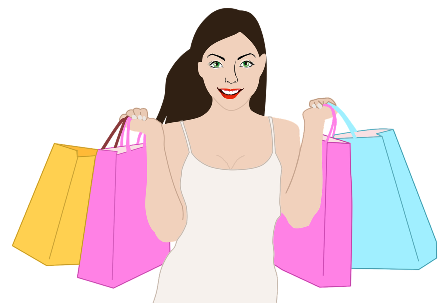 happy woman with shopping bags - graphic